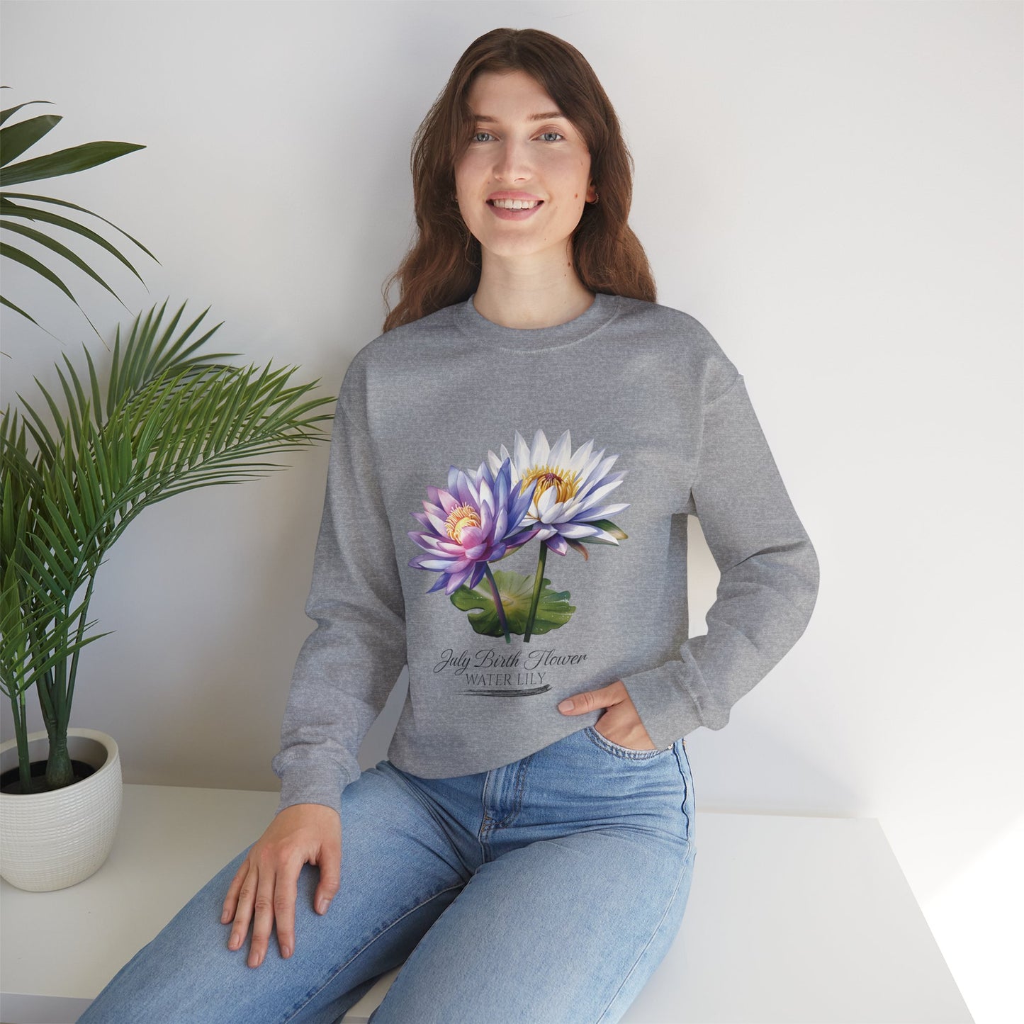 July Birth Flower (Water Lily) - Unisex Heavy Blend™ Crewneck Sweatshirt