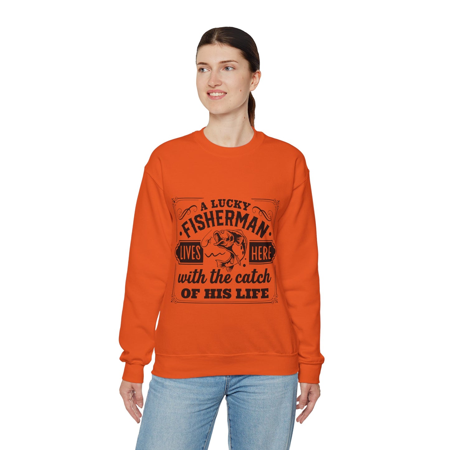 Lucky fisherman lives here - Unisex Heavy Blend™ Crewneck Sweatshirt