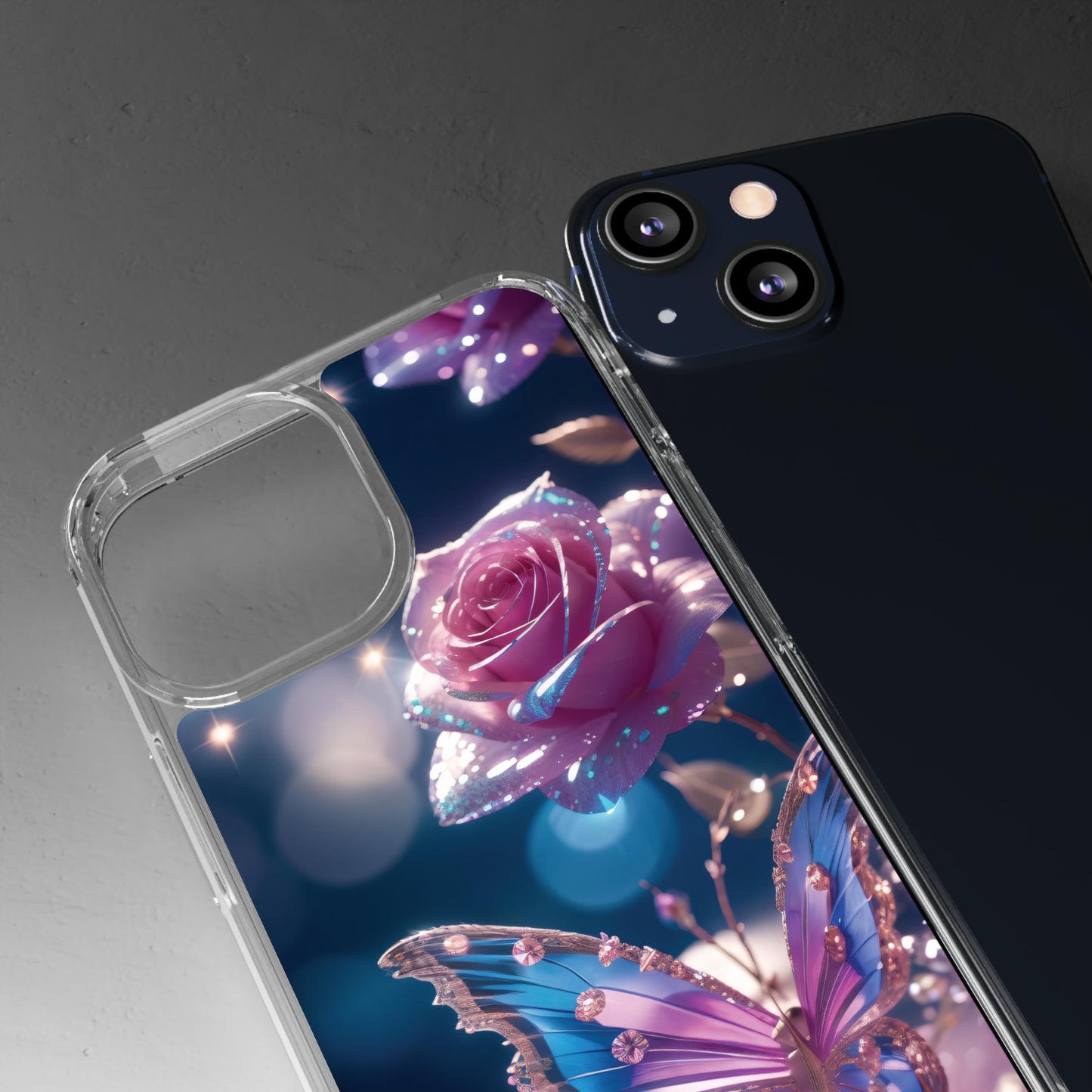 Clear Phone Cases: Fantasy Butterfly and Roses