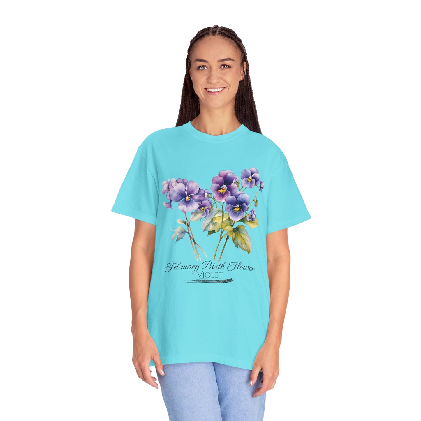 February Birth Flower "Violet" - Unisex Garment-Dyed T-shirt