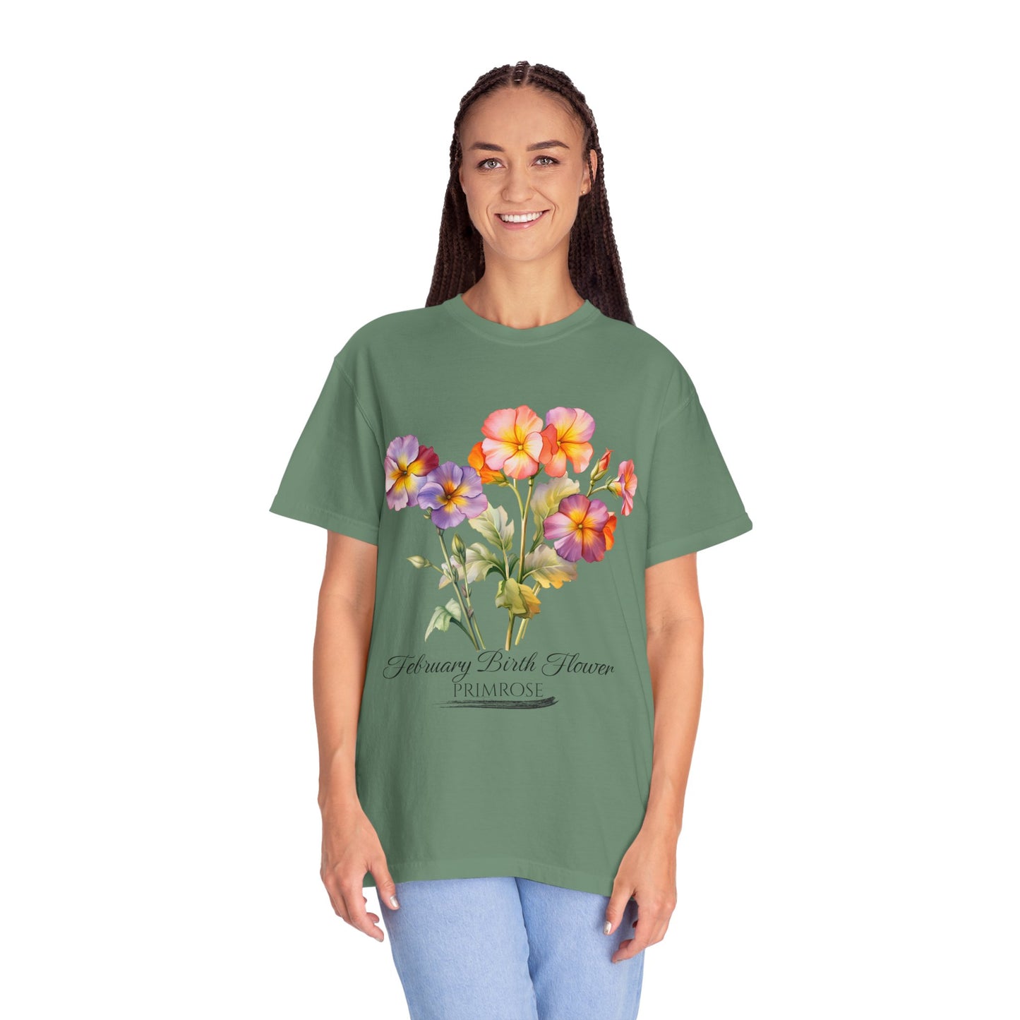 February Birth Flower "Primrose" - Unisex Garment-Dyed T-shirt