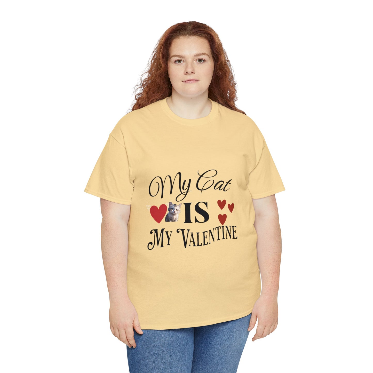 My cat is my valentine - Unisex Heavy Cotton Tee