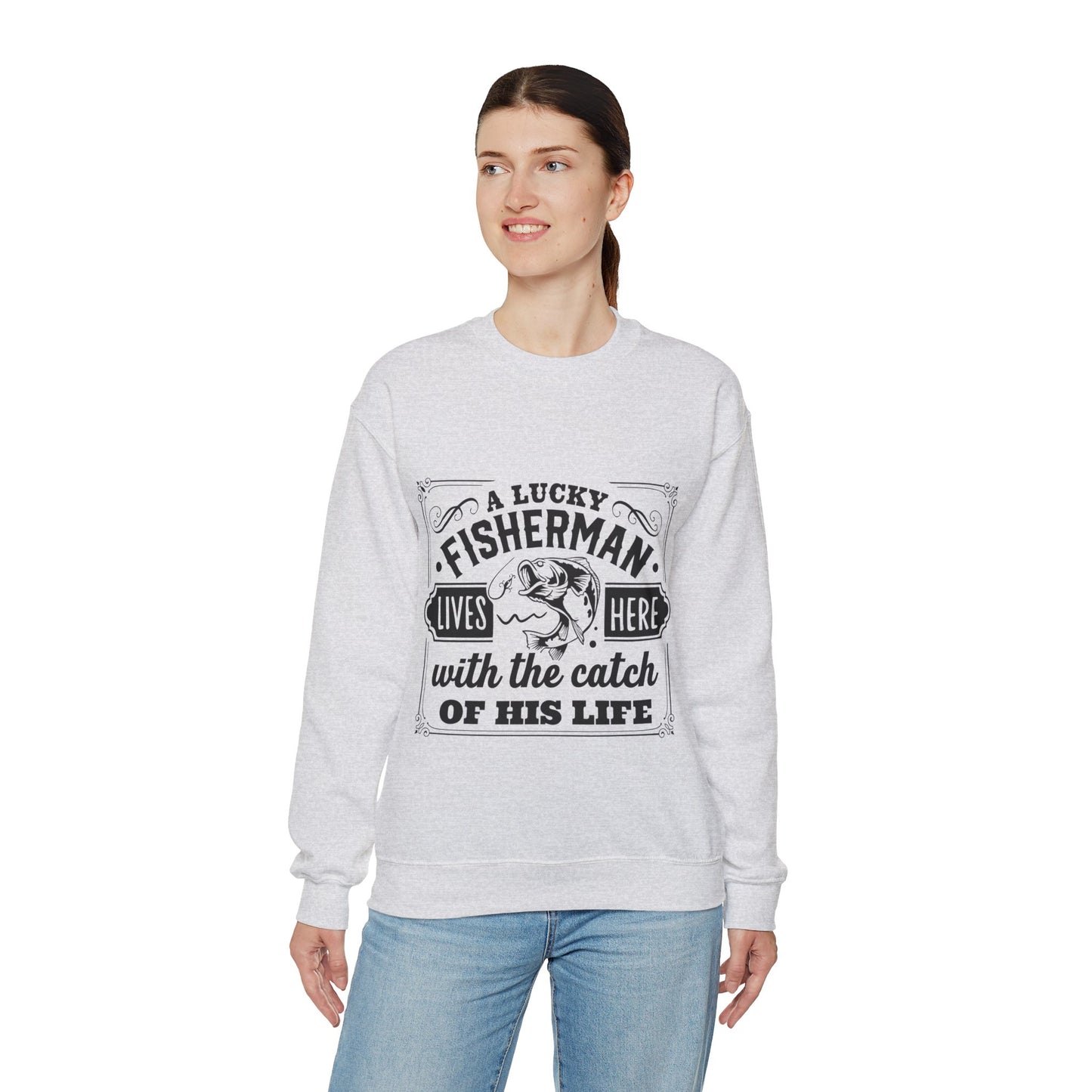 Lucky fisherman lives here - Unisex Heavy Blend™ Crewneck Sweatshirt