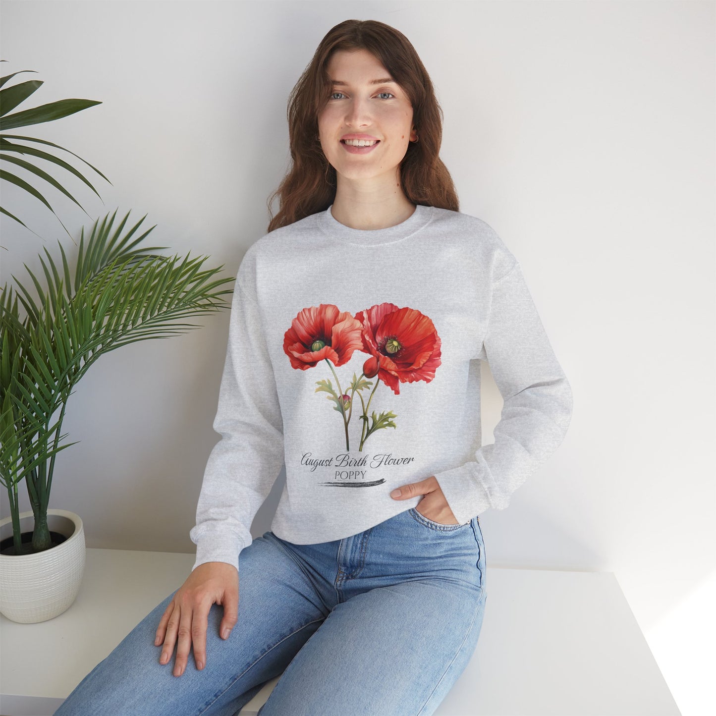 August Birth Flower (Poppy) - Unisex Heavy Blend™ Crewneck Sweatshirt