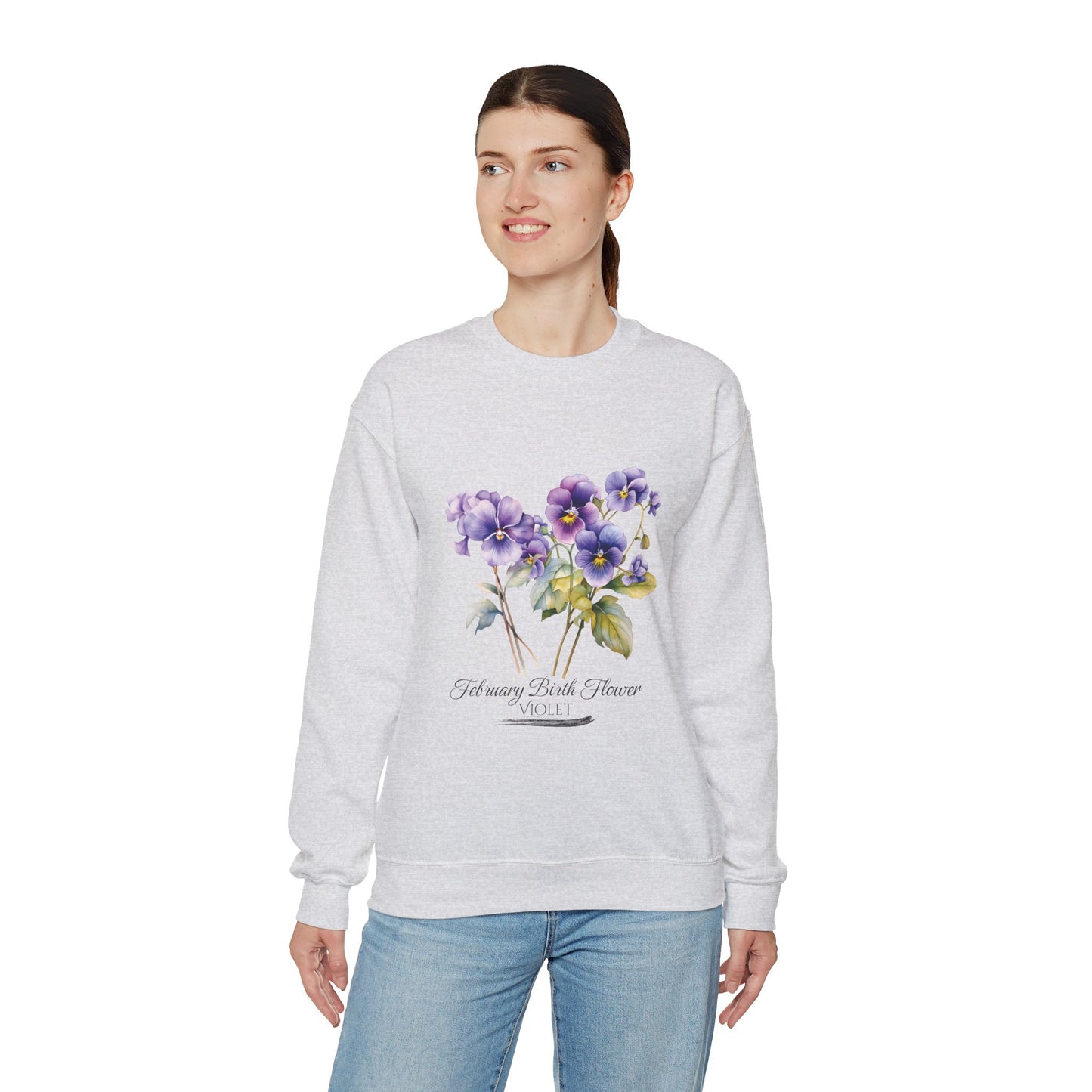 February Birth Flowers (Violet) - Unisex Heavy Blend™ Crewneck Sweatshirt