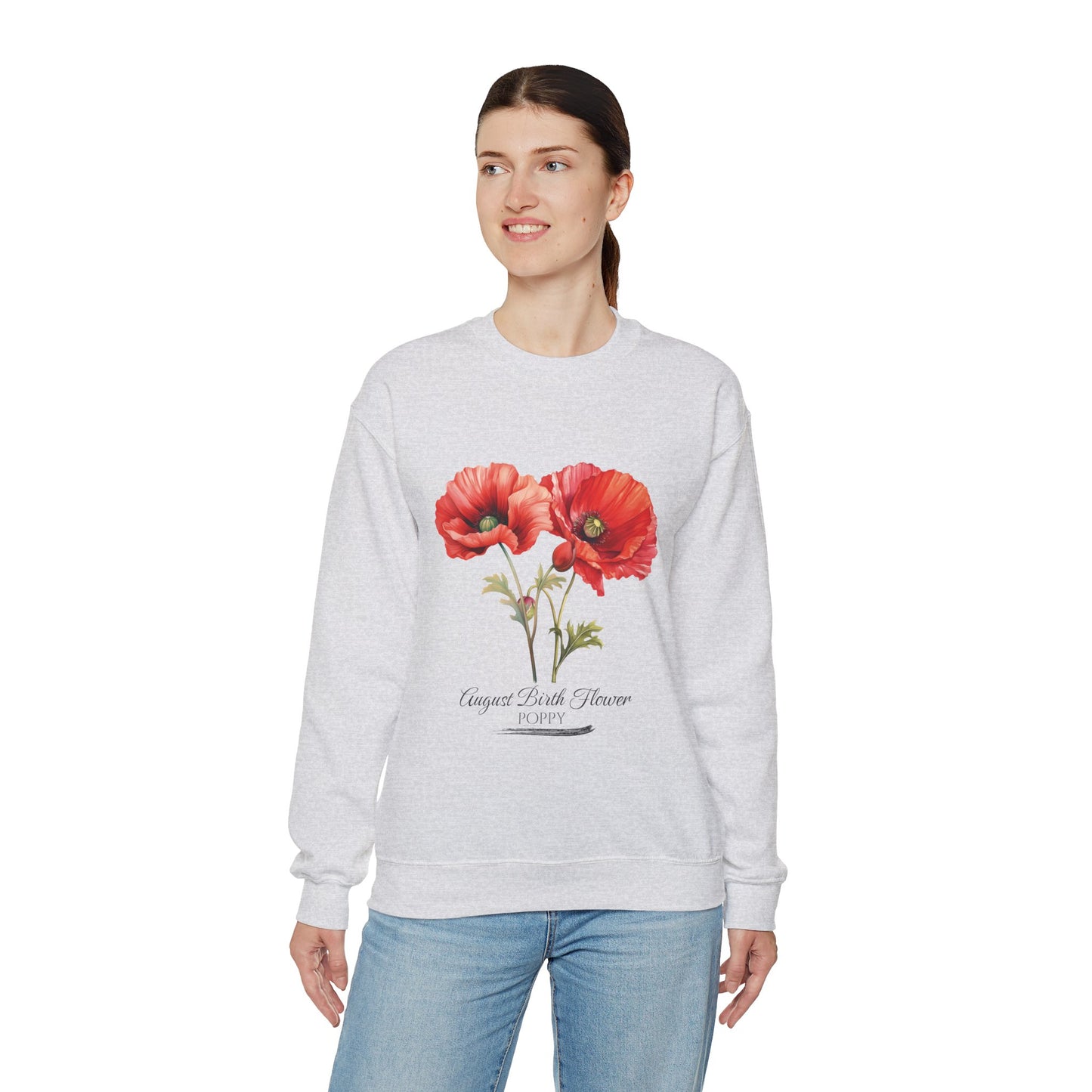 August Birth Flower (Poppy) - Unisex Heavy Blend™ Crewneck Sweatshirt