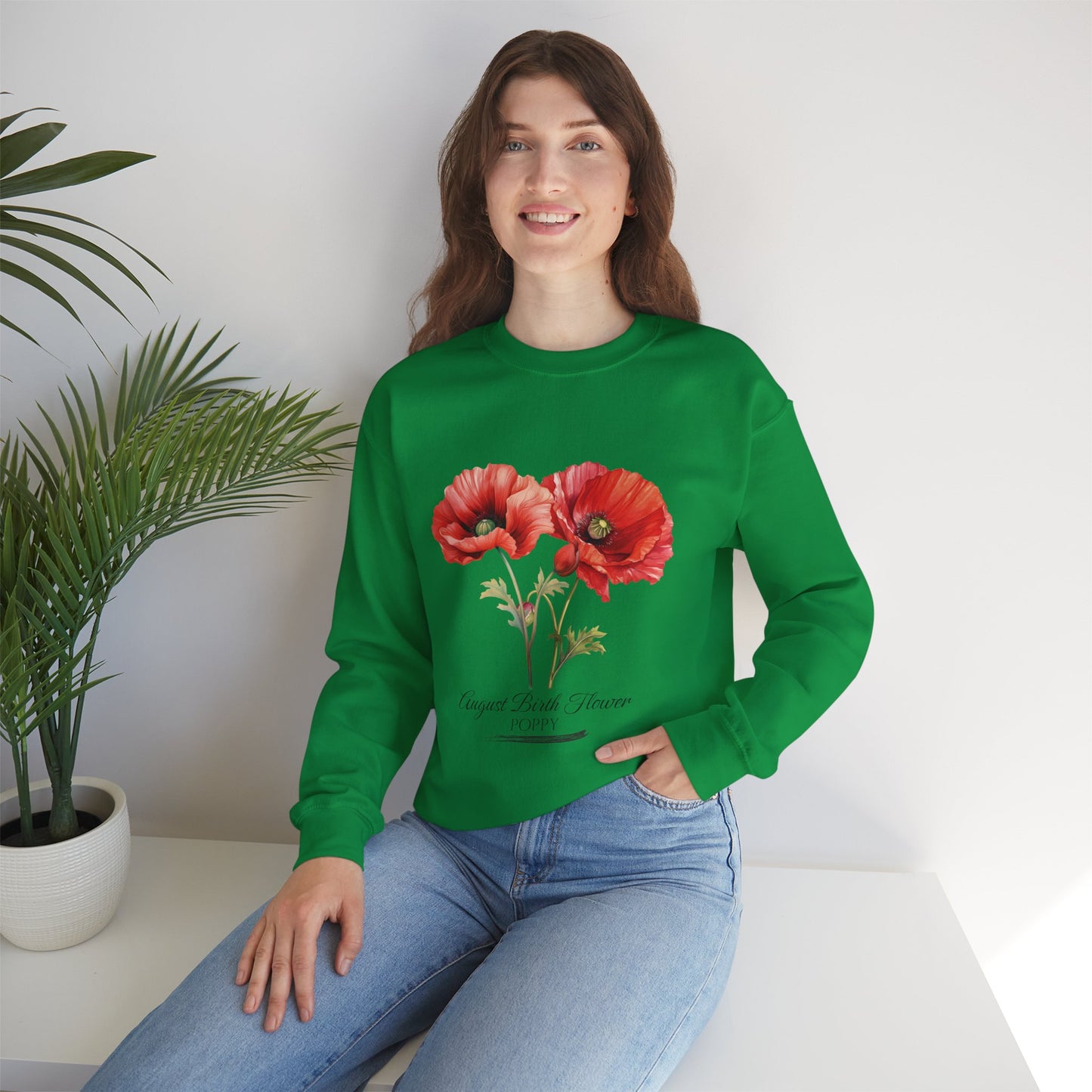 August Birth Flower (Poppy) - Unisex Heavy Blend™ Crewneck Sweatshirt