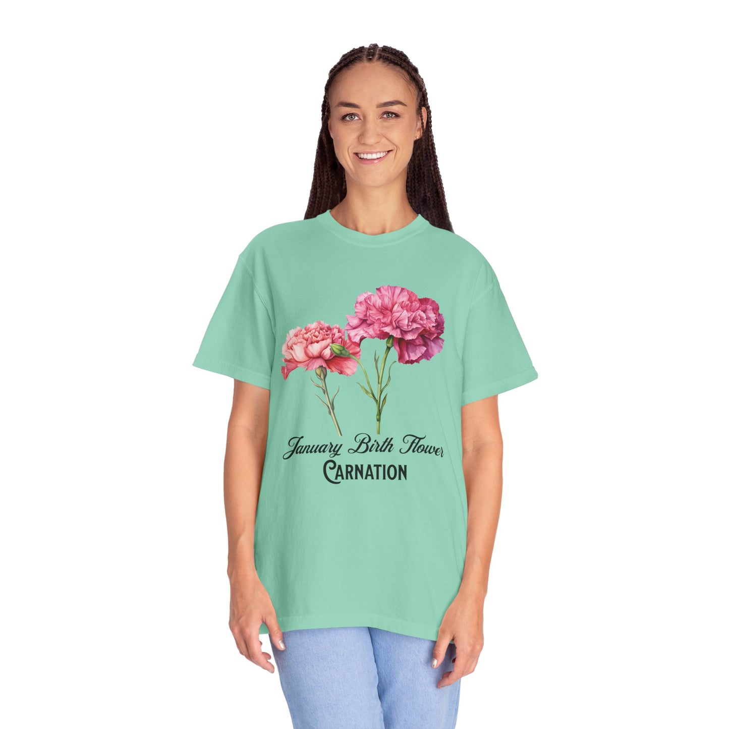 January Birth Flower "Carnation" - Unisex Garment-Dyed T-shirt