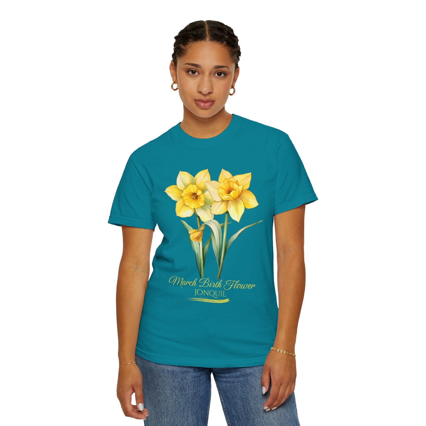 March Birth Flower "Jonquil" (For Print on Dark Fabric) - Unisex Garment-Dyed T-shirt