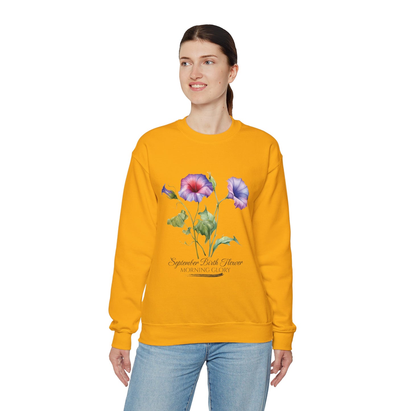 September Birth Flower (Morning Glory) - Unisex Heavy Blend™ Crewneck Sweatshirt