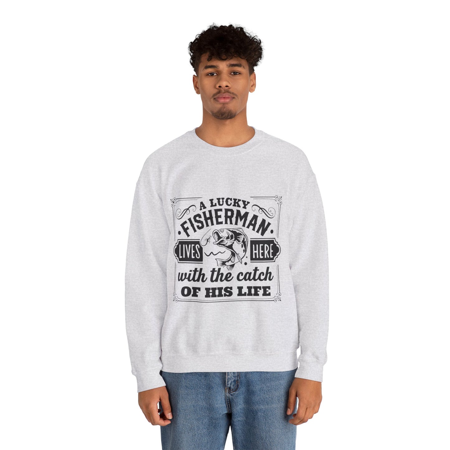 Lucky fisherman lives here - Unisex Heavy Blend™ Crewneck Sweatshirt