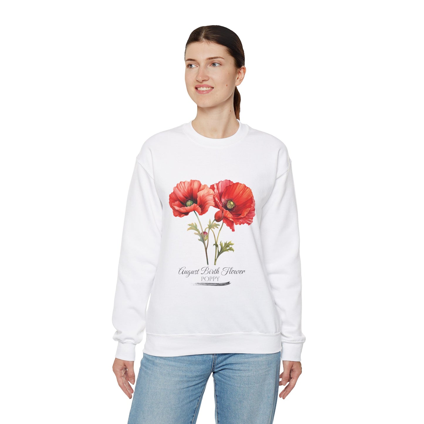 August Birth Flower (Poppy) - Unisex Heavy Blend™ Crewneck Sweatshirt