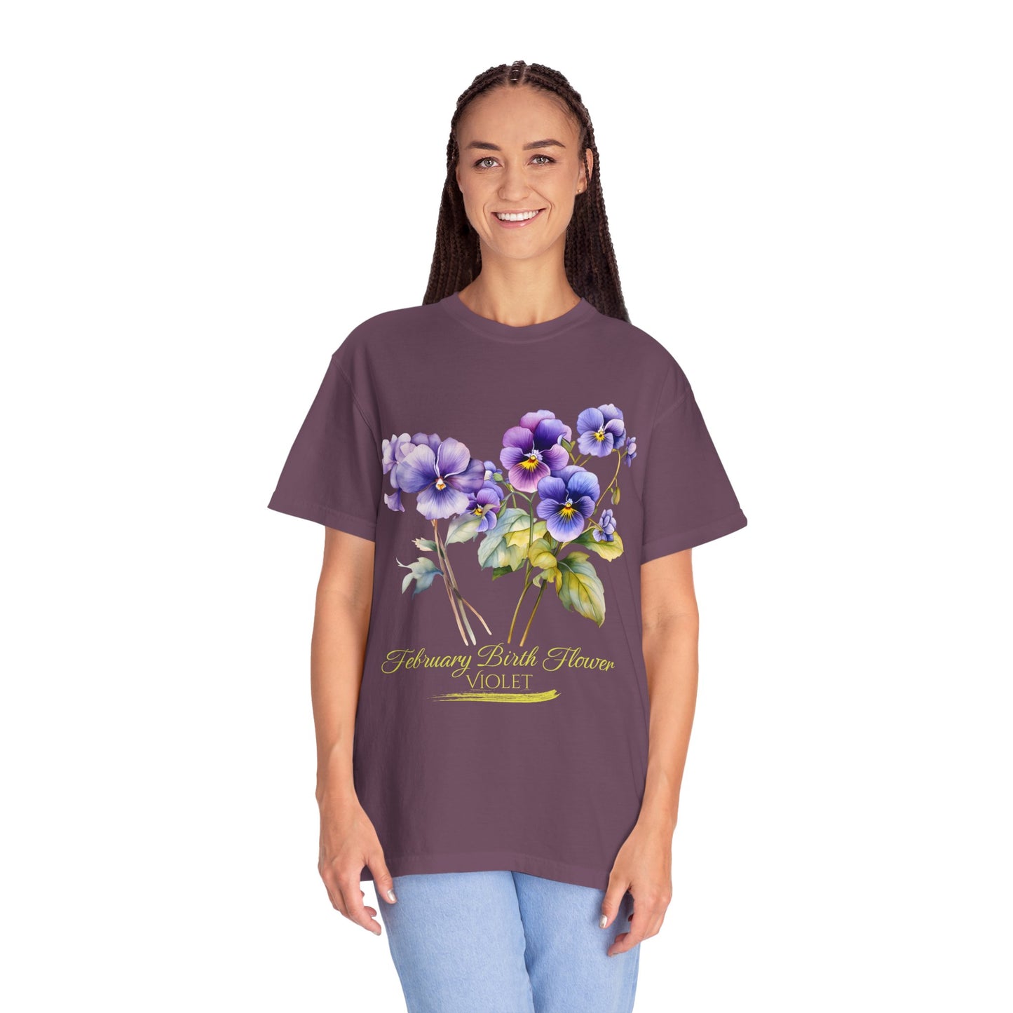 February Birth Flower "Violet" (For Dark Print) - Unisex Garment-Dyed T-shirt