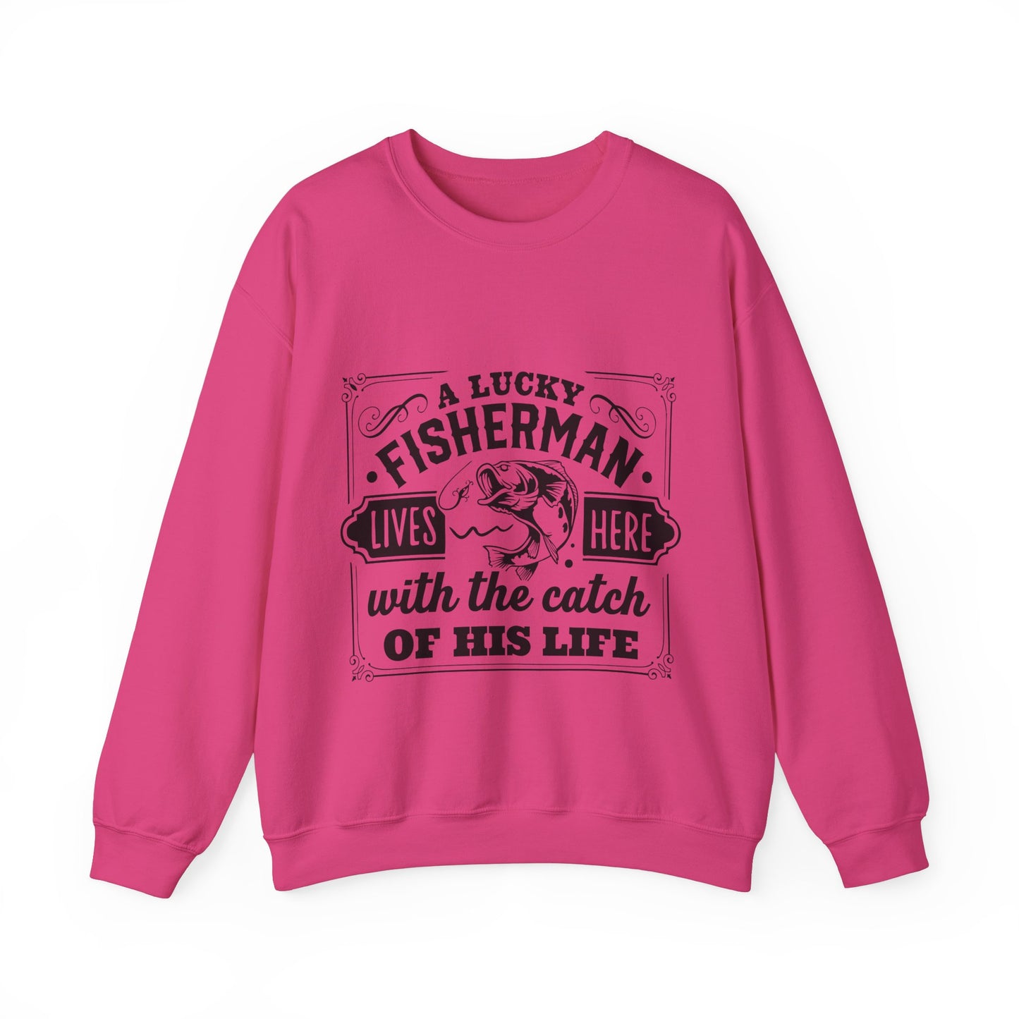 Lucky fisherman lives here - Unisex Heavy Blend™ Crewneck Sweatshirt