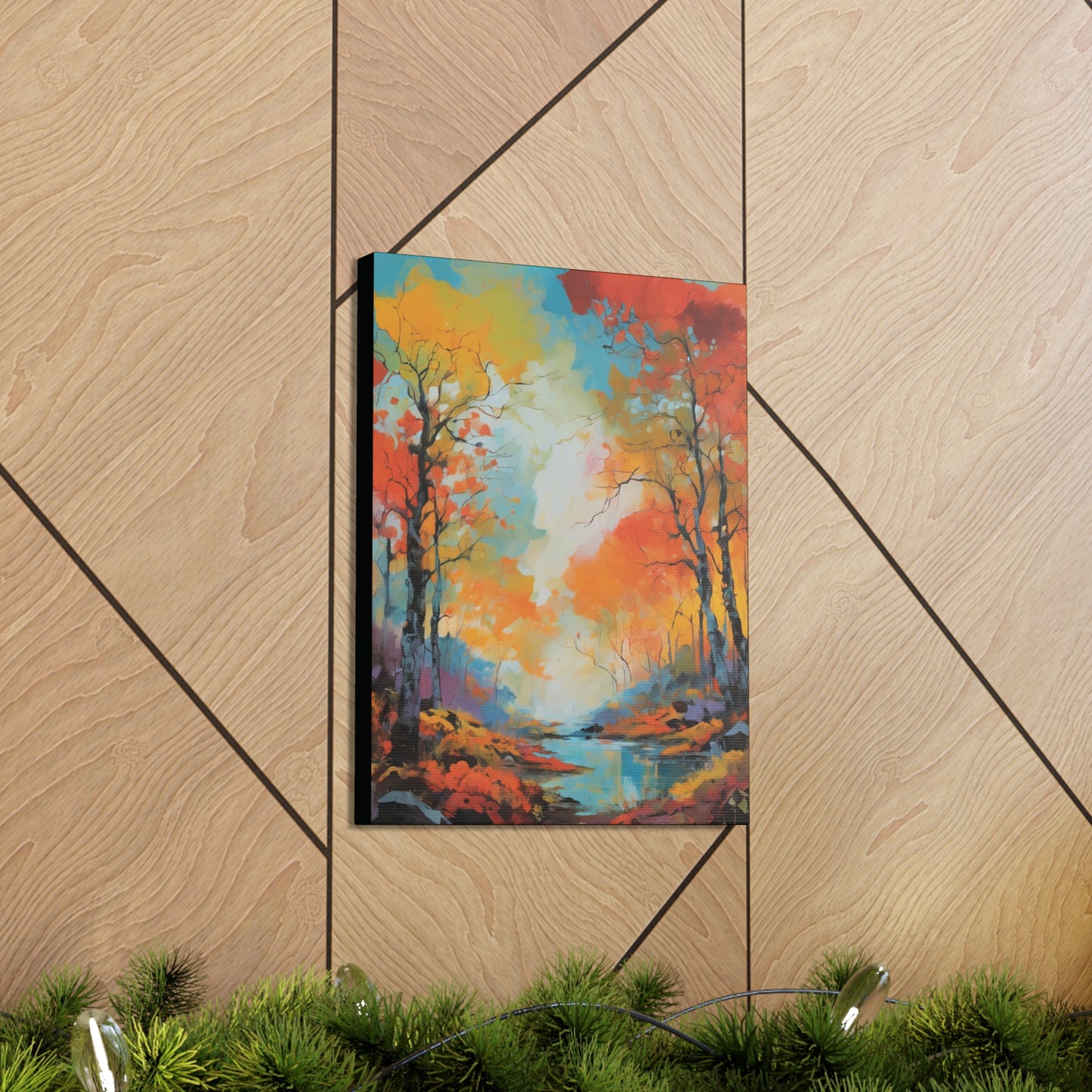 Fall Season Creek: Canvas Gallery Wraps