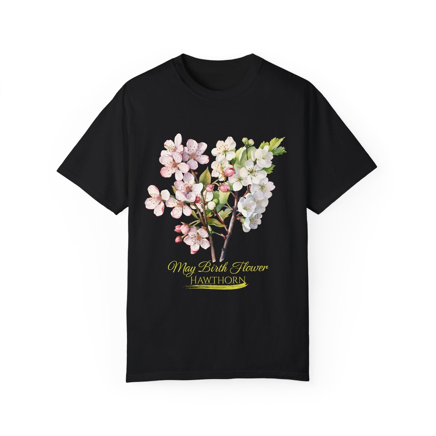 May Birth Flower "Hawthorn" (For Dark Fabric) - Unisex Garment-Dyed T-shirt