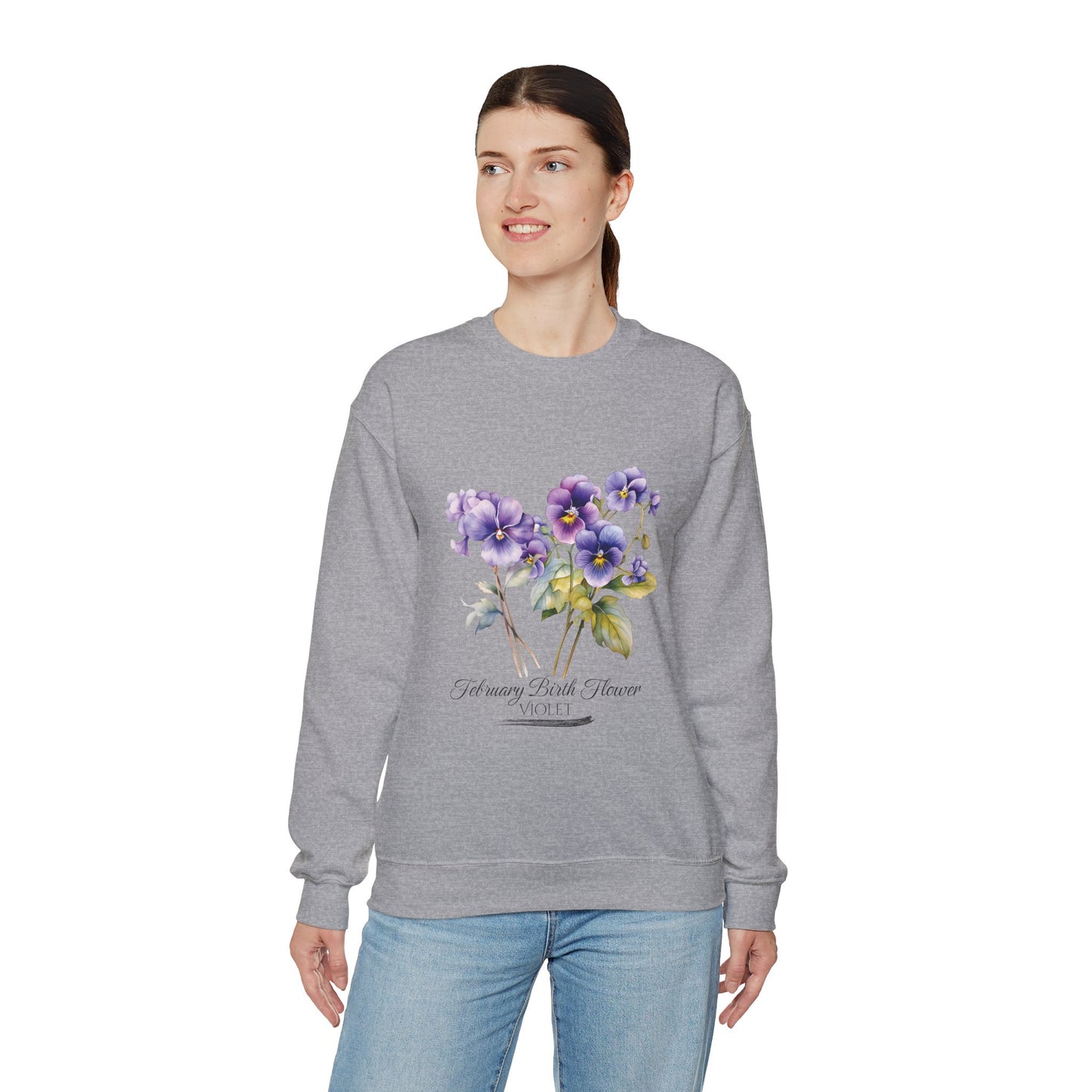 February Birth Flowers (Violet) - Unisex Heavy Blend™ Crewneck Sweatshirt