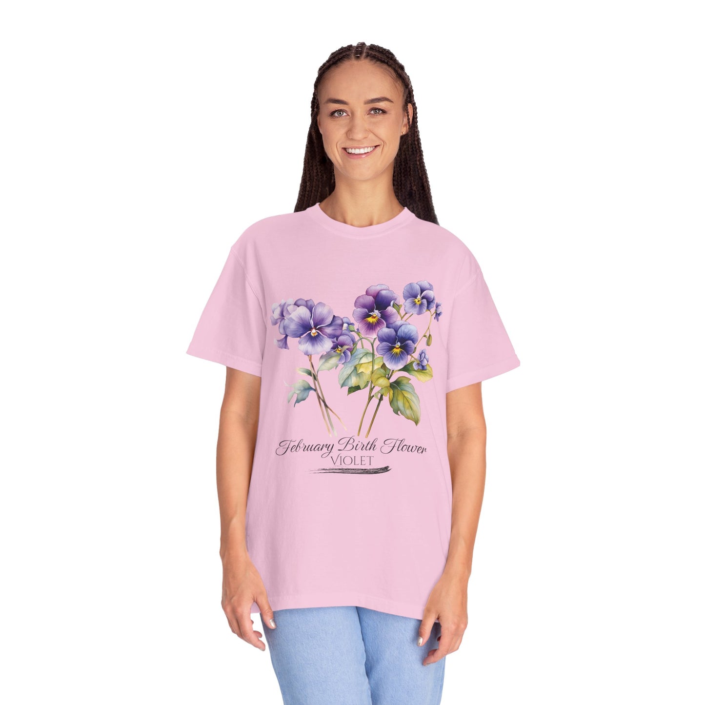 February Birth Flower "Violet" - Unisex Garment-Dyed T-shirt