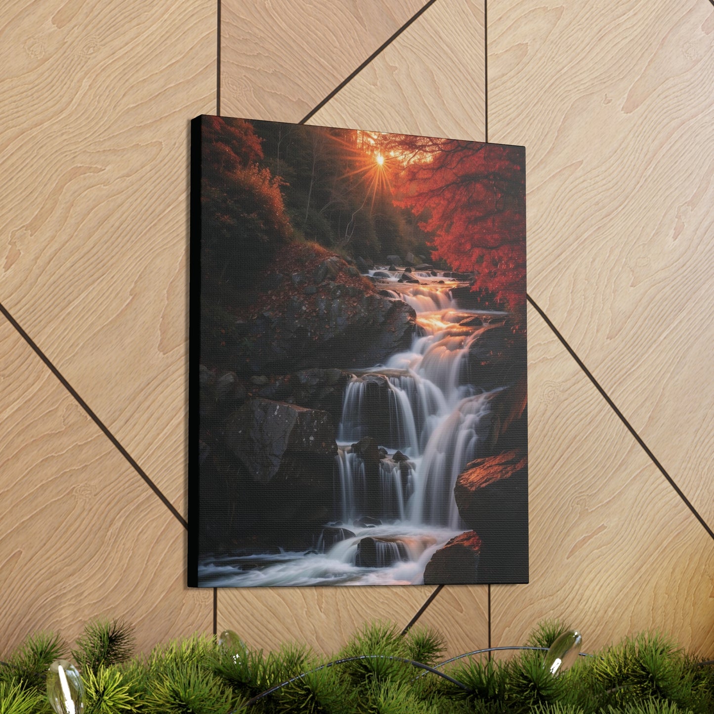 Sunrise Over the Waterfall: Canvas Gallery Wraps