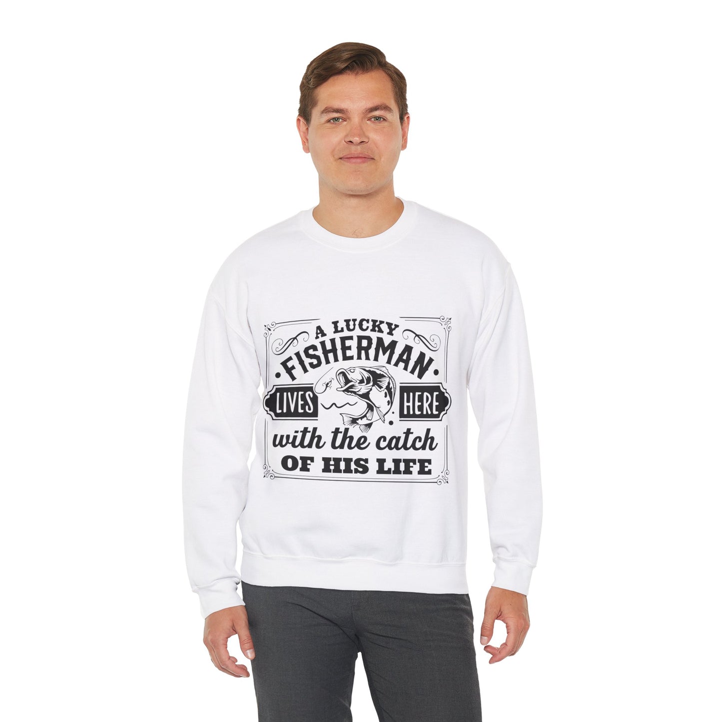 Lucky fisherman lives here - Unisex Heavy Blend™ Crewneck Sweatshirt