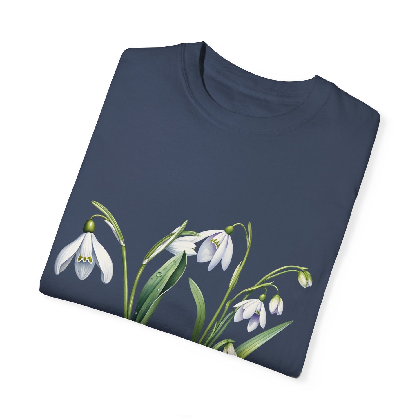 January Birth Flower "Snowdrop" - (For Print on Dark Fabric) - Unisex Garment-Dyed T-shirt