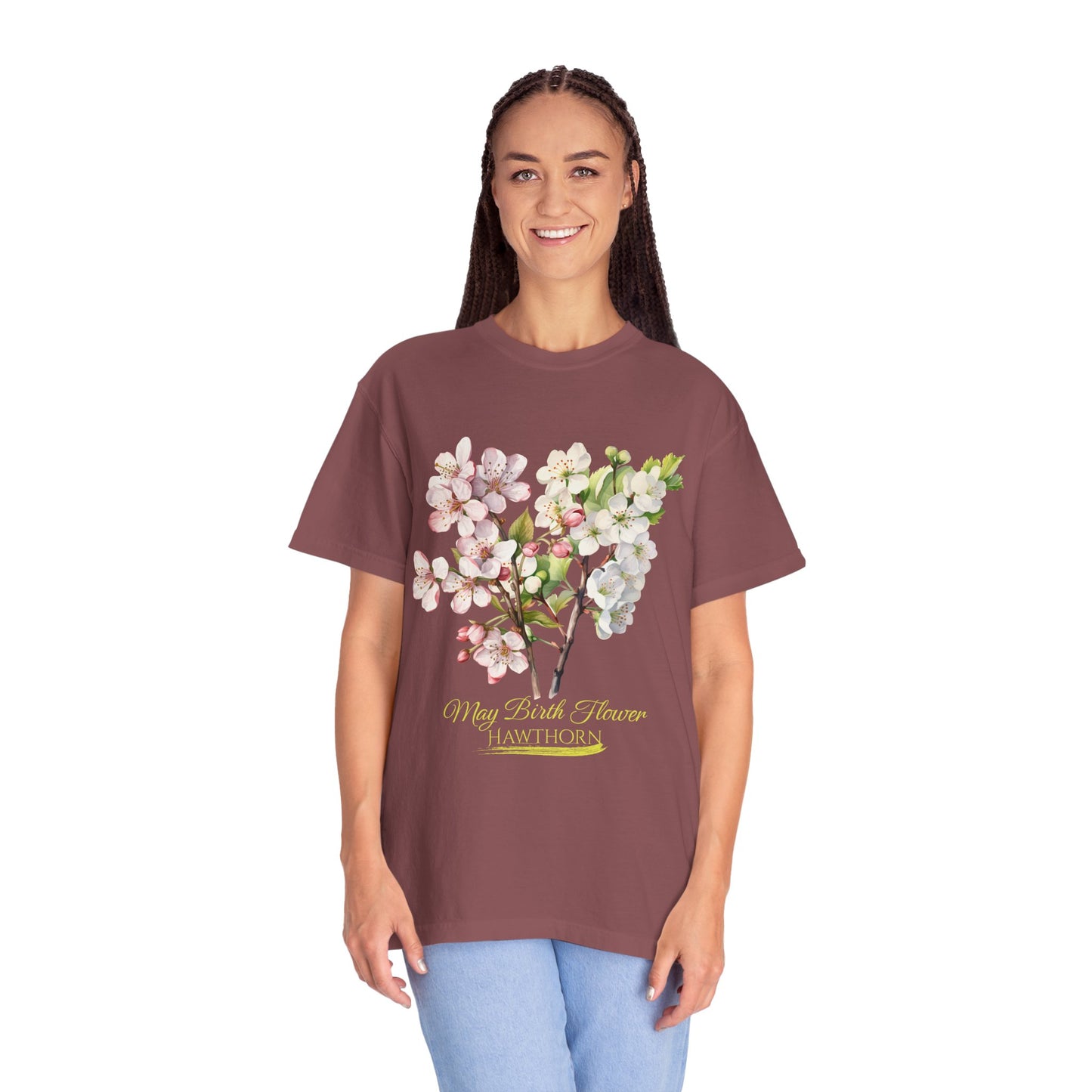 May Birth Flower "Hawthorn" (For Dark Fabric) - Unisex Garment-Dyed T-shirt