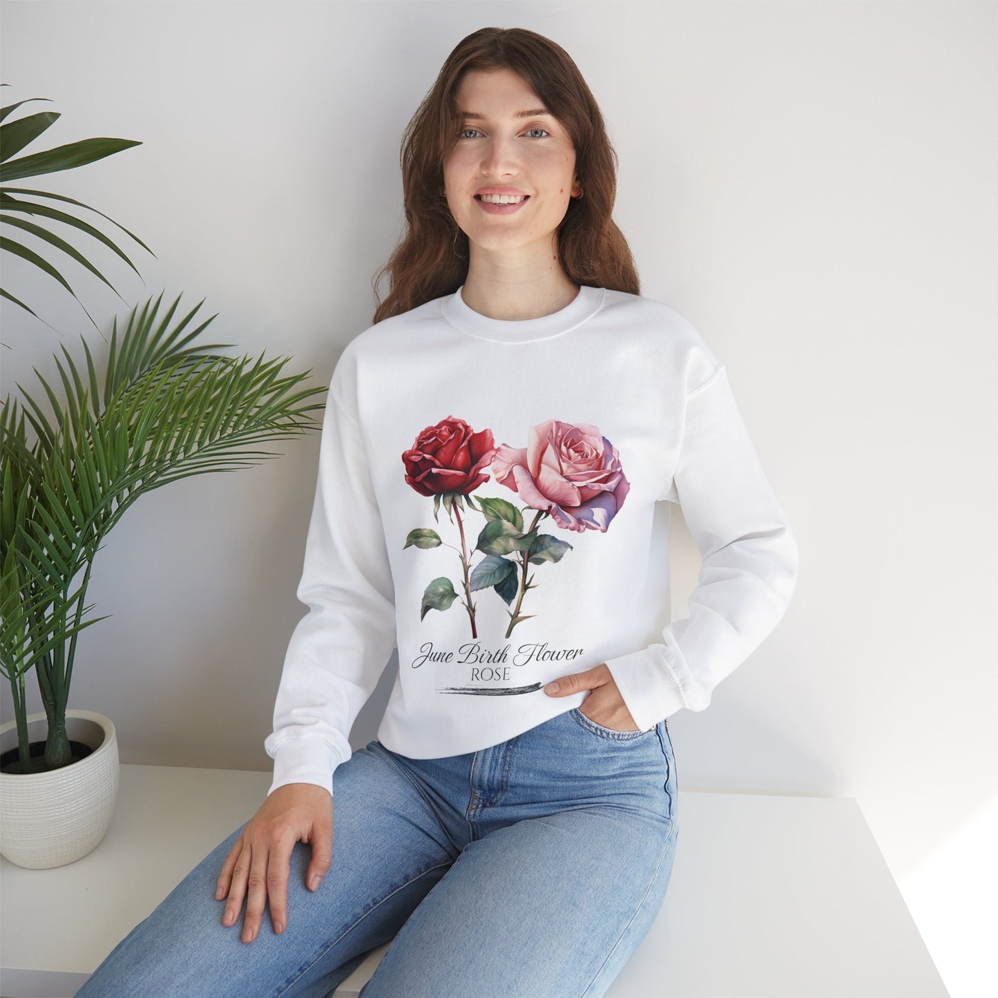 June Birth Flower (Rose) - Unisex Heavy Blend™ Crewneck Sweatshirt