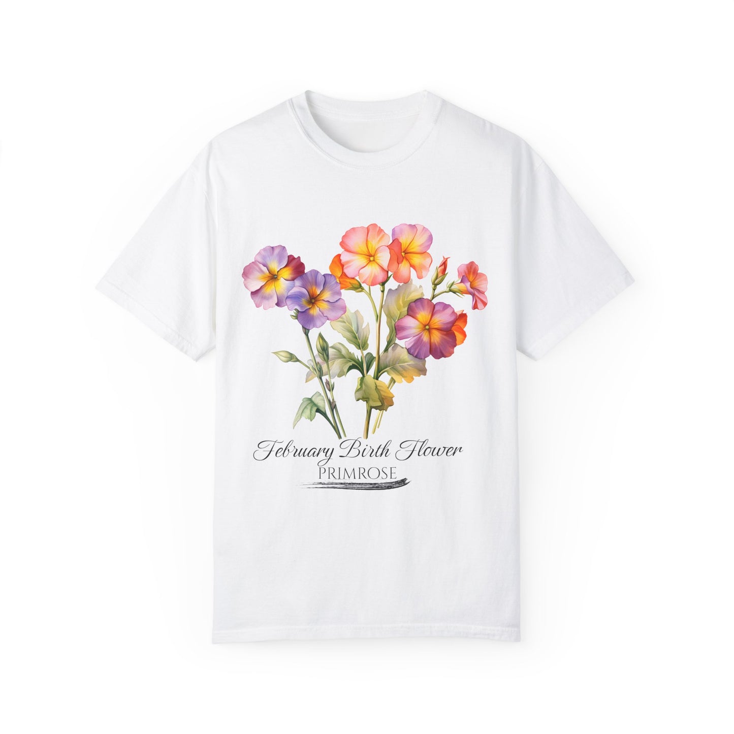 February Birth Flower "Primrose" - Unisex Garment-Dyed T-shirt