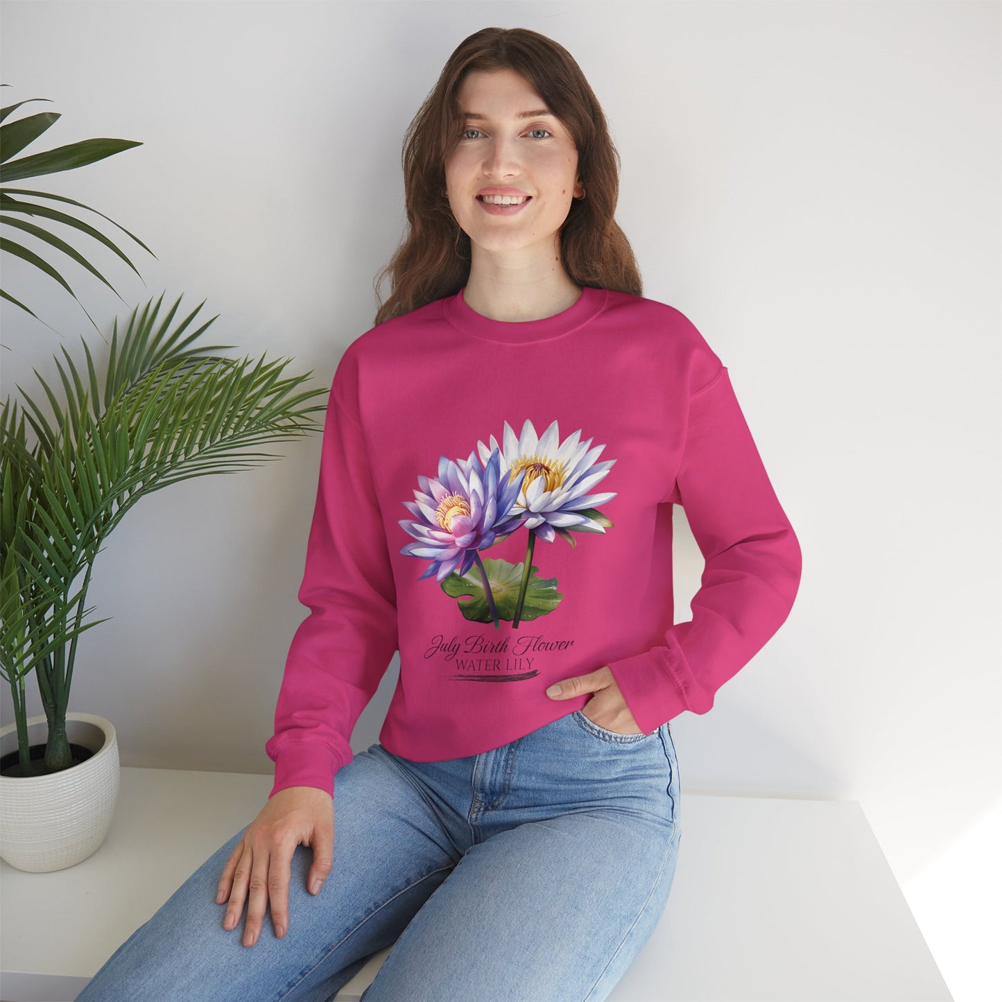 July Birth Flower (Water Lily) - Unisex Heavy Blend™ Crewneck Sweatshirt