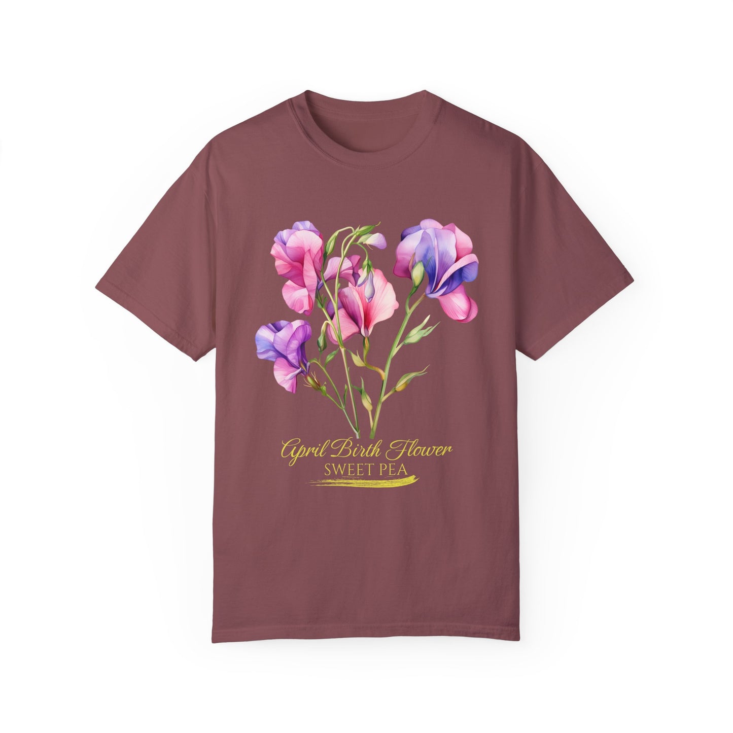 April Birth Flower "Sweet Pea" (For Print on Dark Fabric) - Unisex Garment-Dyed T-shirt