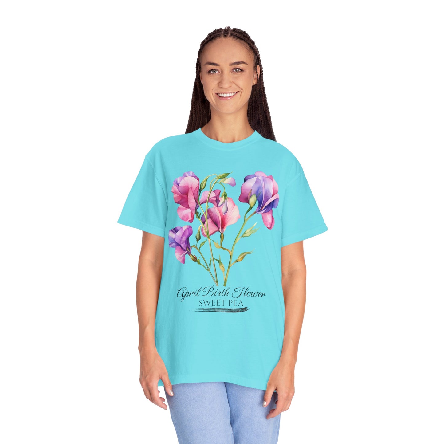 April Birth Flower "Sweet Pea" - Unisex Garment-Dyed T-shirt