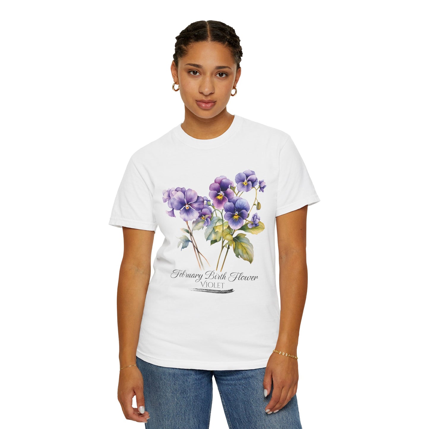 February Birth Flower "Violet" - Unisex Garment-Dyed T-shirt