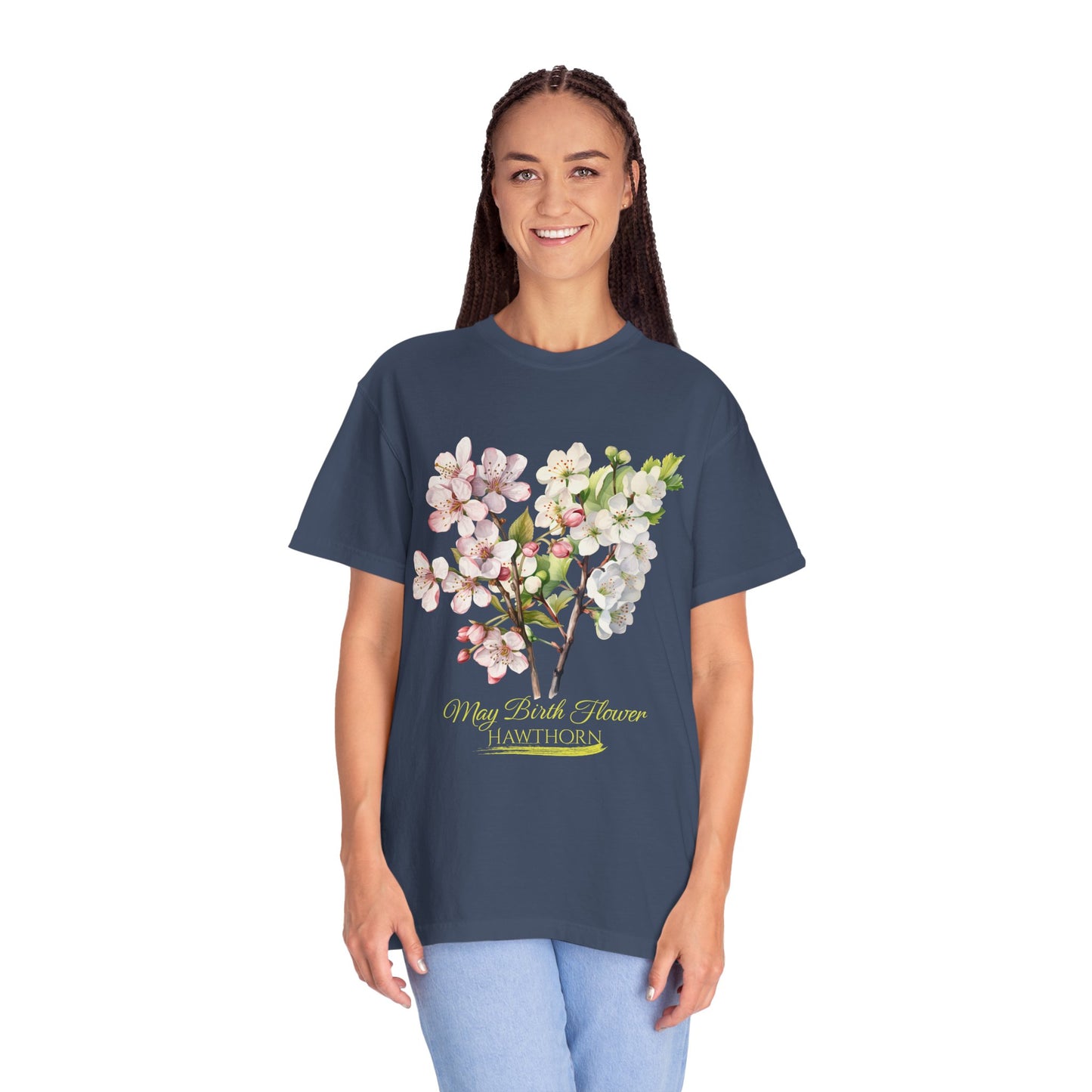 May Birth Flower "Hawthorn" (For Dark Fabric) - Unisex Garment-Dyed T-shirt