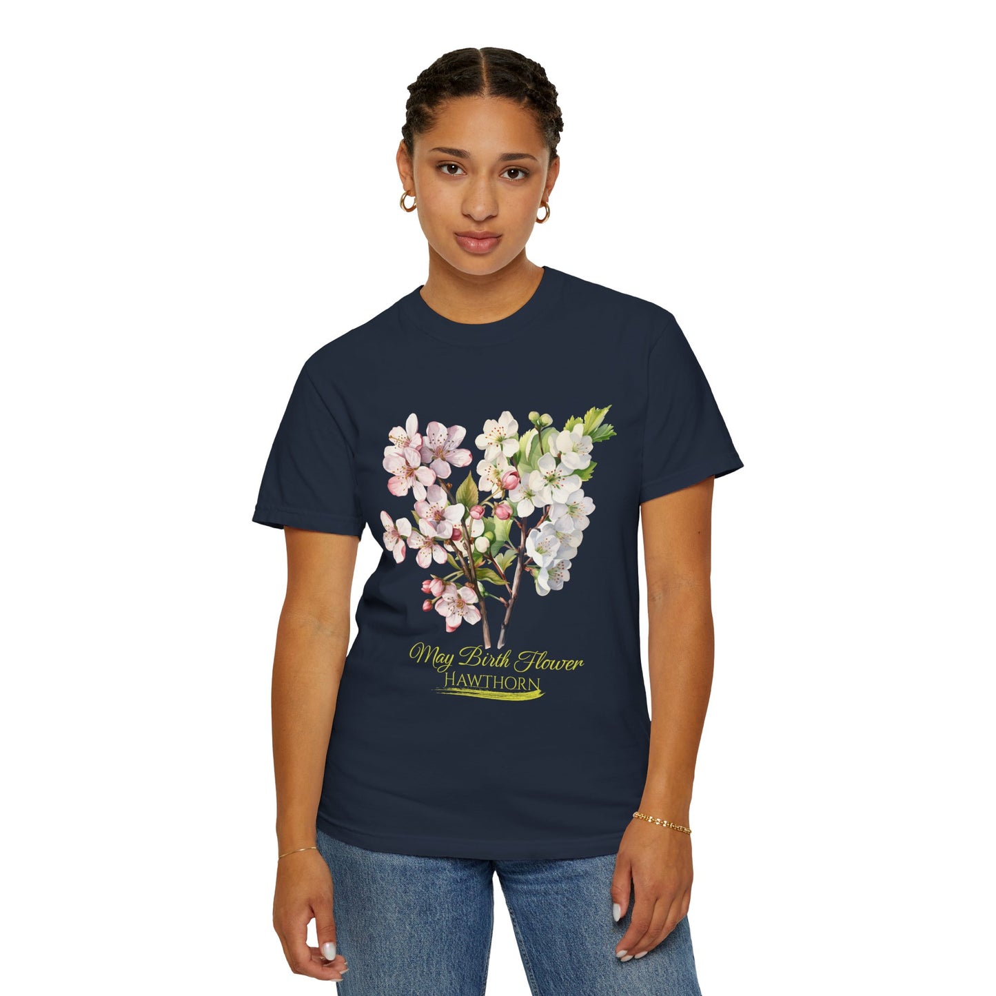 May Birth Flower "Hawthorn" (For Dark Fabric) - Unisex Garment-Dyed T-shirt