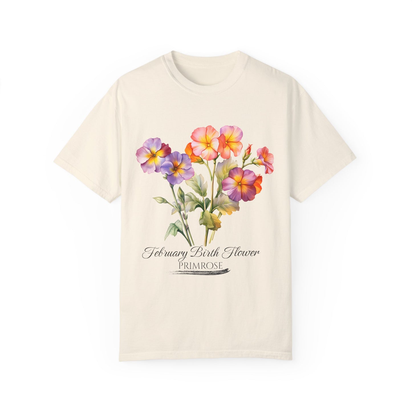 February Birth Flower "Primrose" - Unisex Garment-Dyed T-shirt