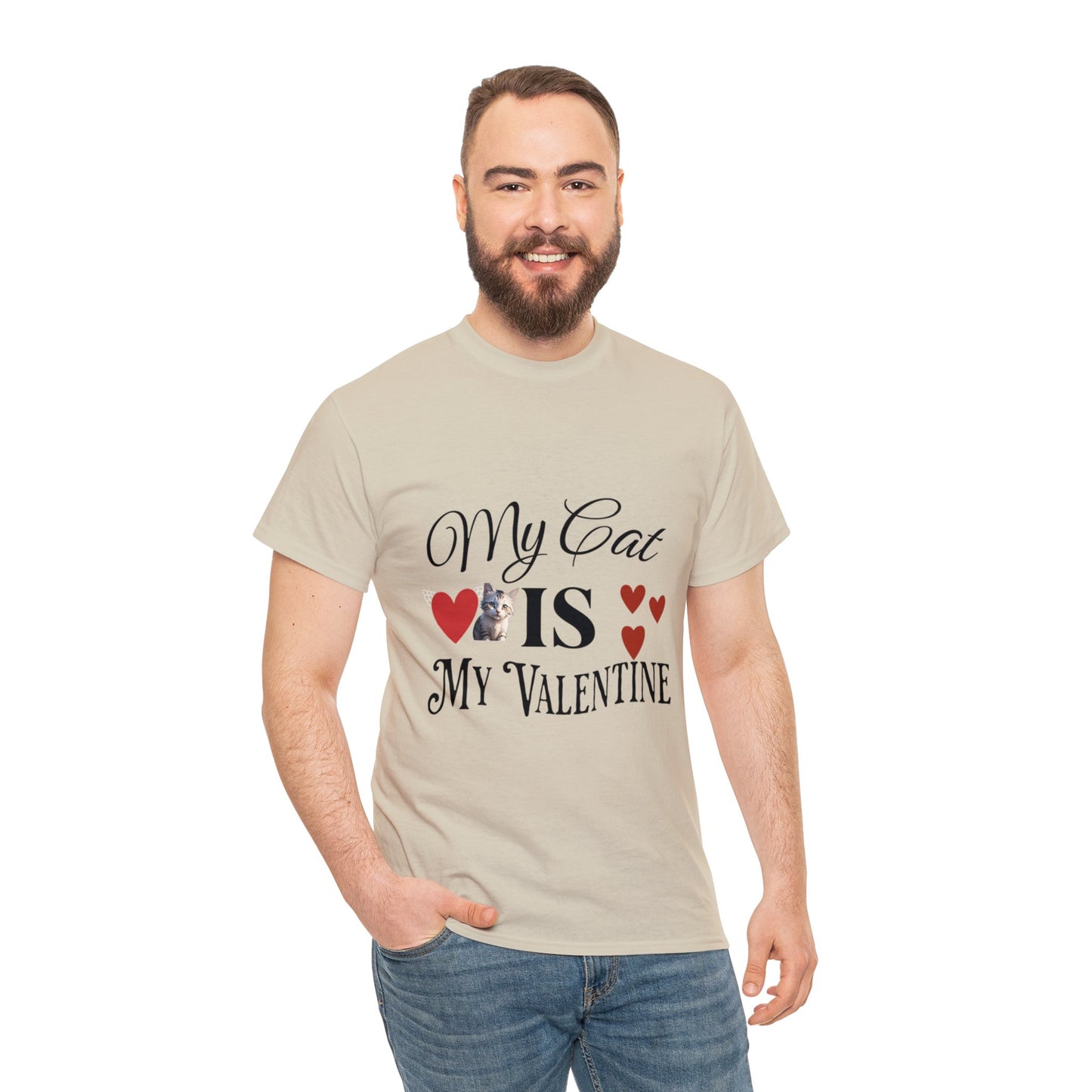 My cat is my valentine - Unisex Heavy Cotton Tee