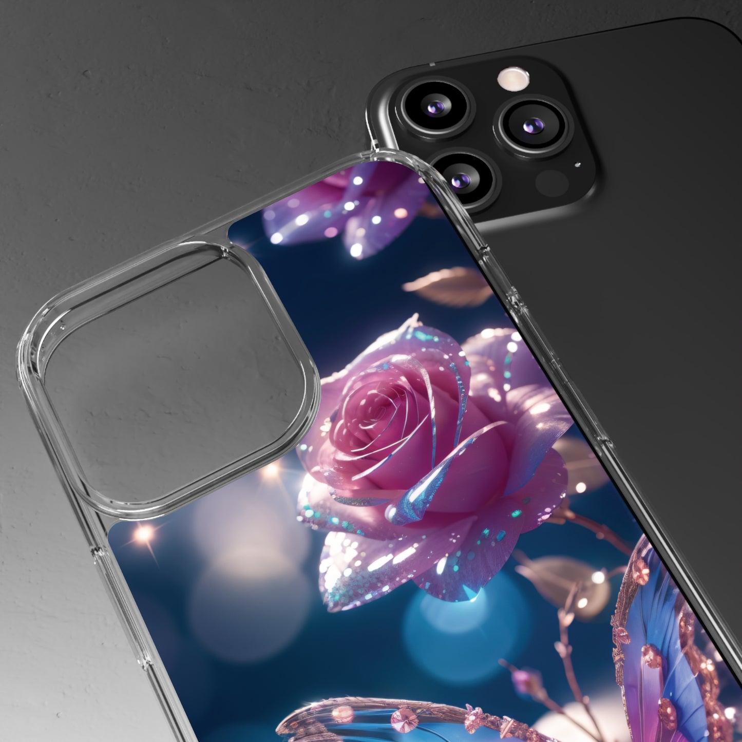 Clear Phone Cases: Fantasy Butterfly and Roses