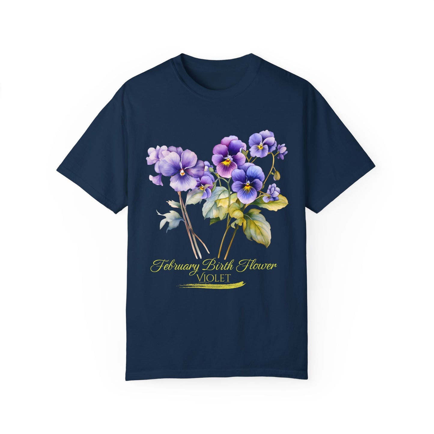 February Birth Flower "Violet" (For Dark Print) - Unisex Garment-Dyed T-shirt