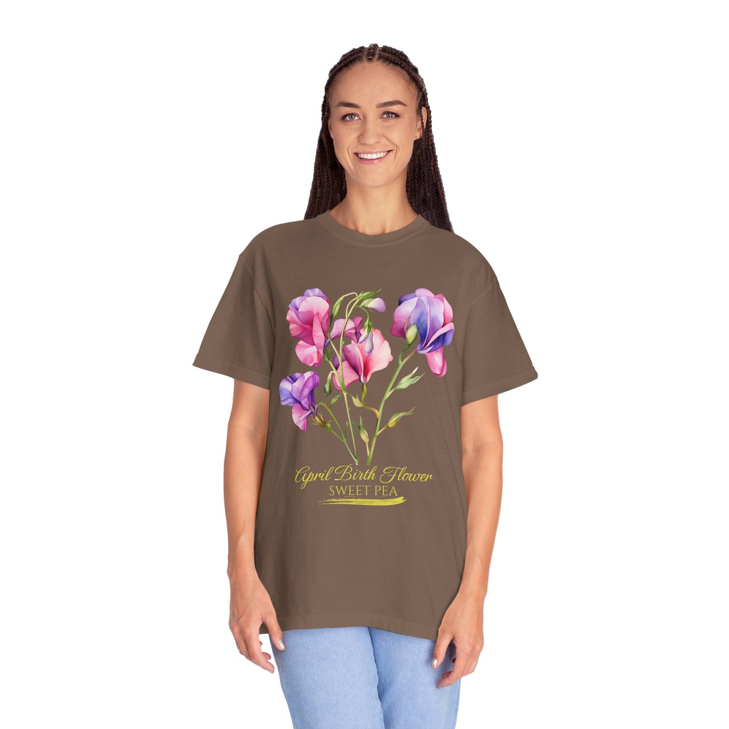 April Birth Flower "Sweet Pea" (For Print on Dark Fabric) - Unisex Garment-Dyed T-shirt