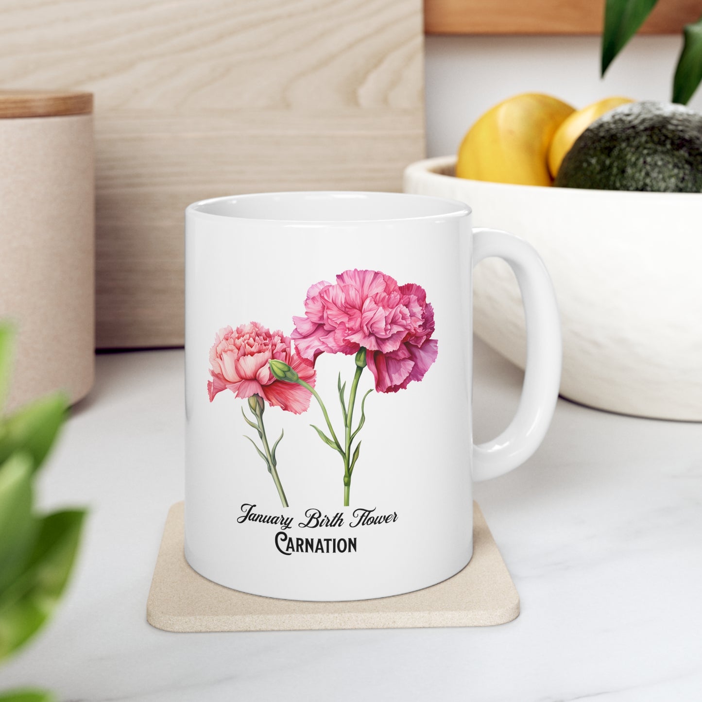 January Birth Flower (Carnation): Ceramic Mug 11oz