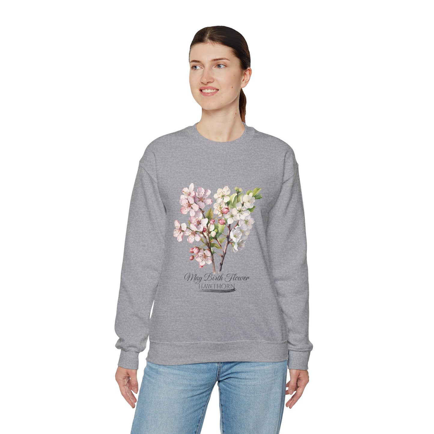 May Birth Flower (Hawthorn) - Unisex Heavy Blend™ Crewneck Sweatshirt