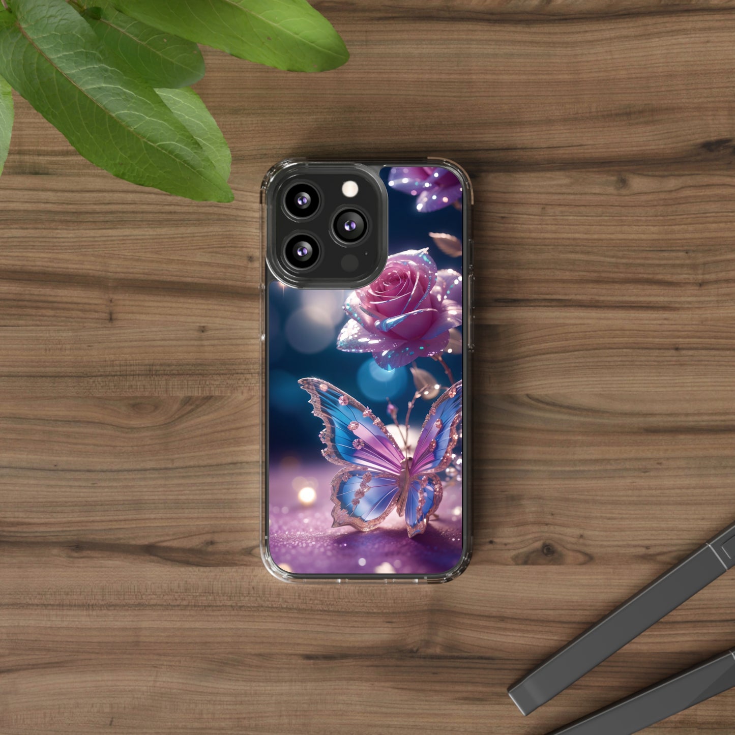 Clear Phone Cases: Fantasy Butterfly and Roses