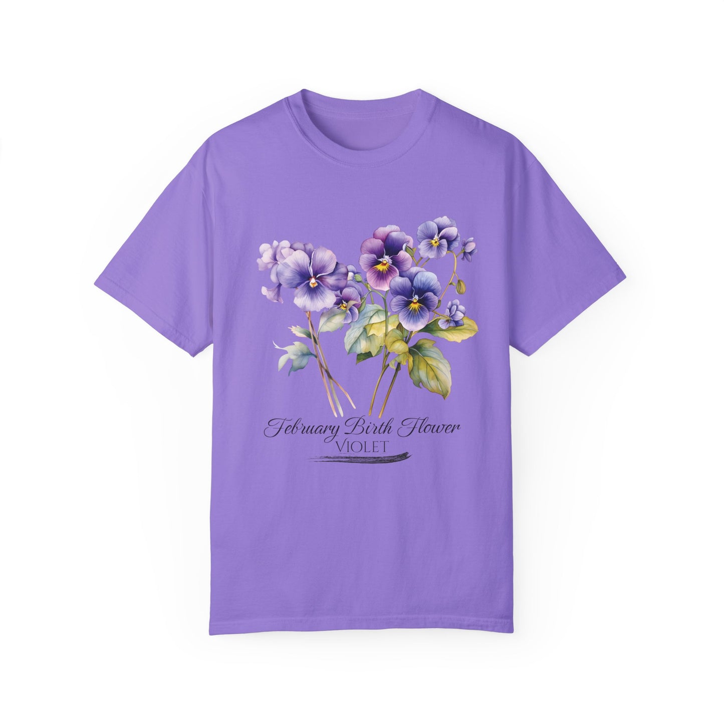 February Birth Flower "Violet" - Unisex Garment-Dyed T-shirt