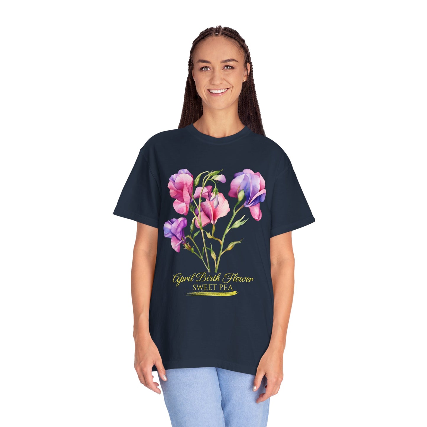 April Birth Flower "Sweet Pea" (For Print on Dark Fabric) - Unisex Garment-Dyed T-shirt