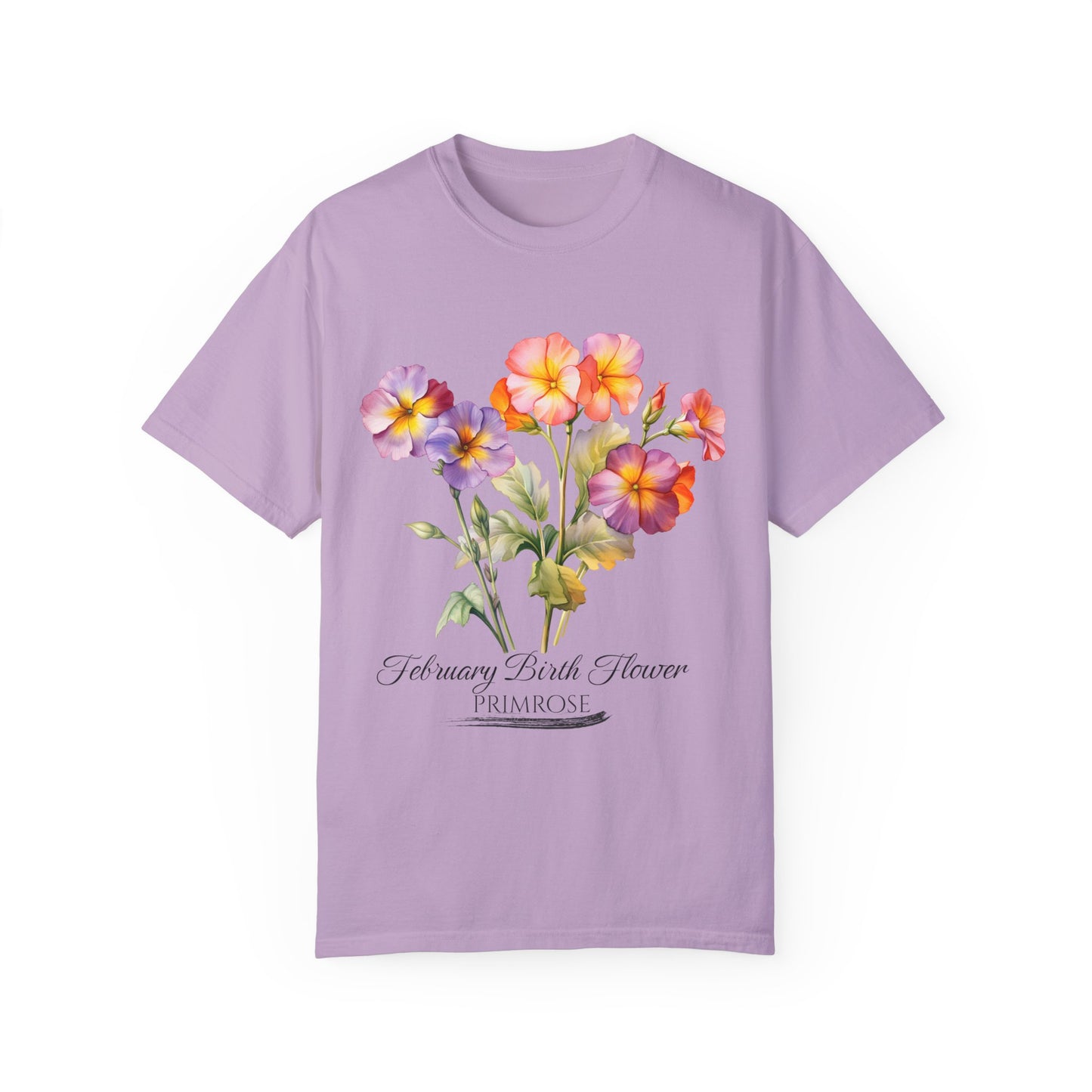 February Birth Flower "Primrose" - Unisex Garment-Dyed T-shirt