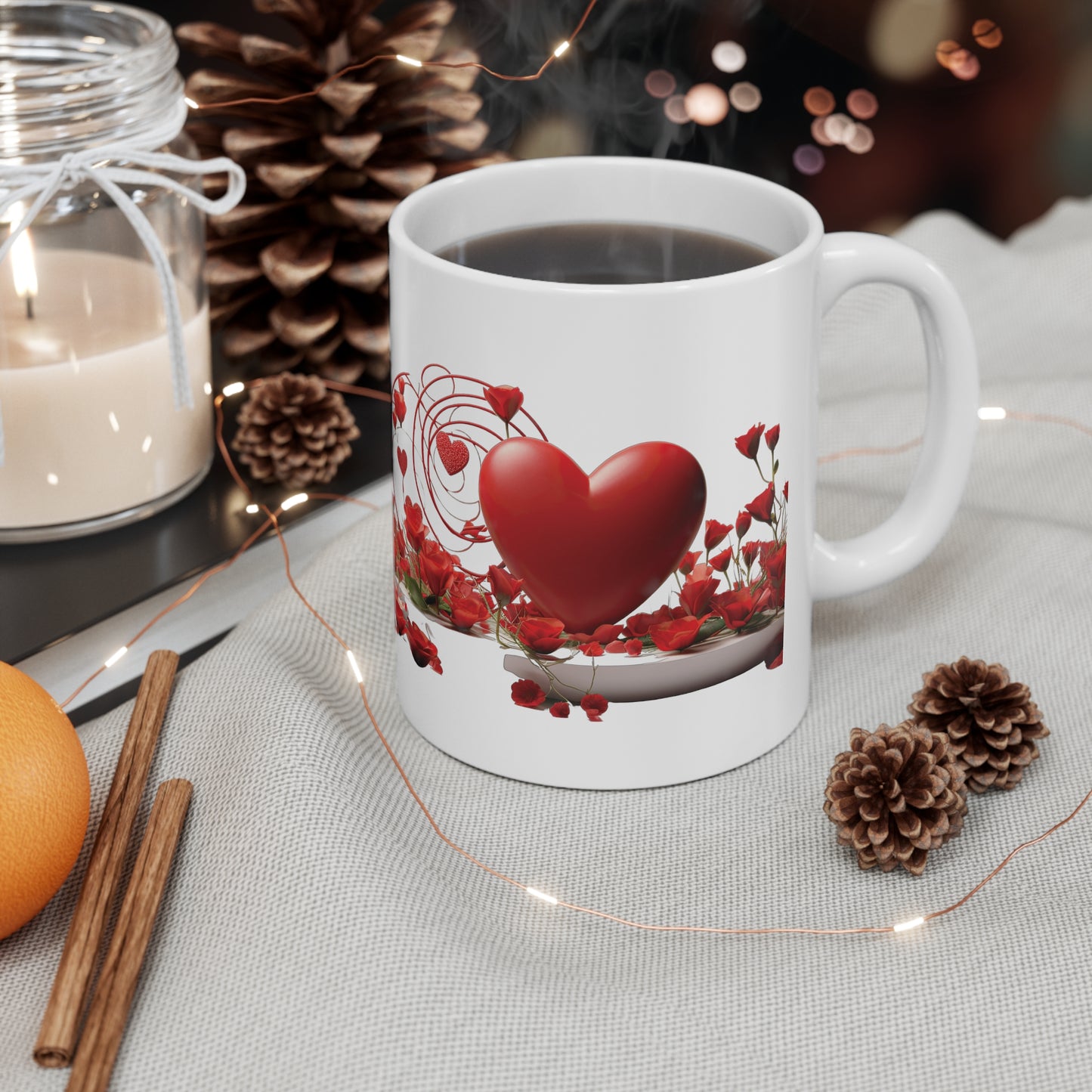 Valentine's Rose Heart: Ceramic Mug 11oz