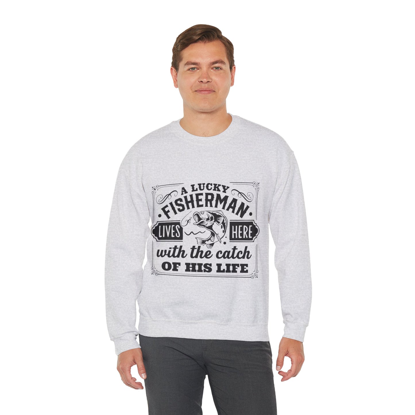 Lucky fisherman lives here - Unisex Heavy Blend™ Crewneck Sweatshirt