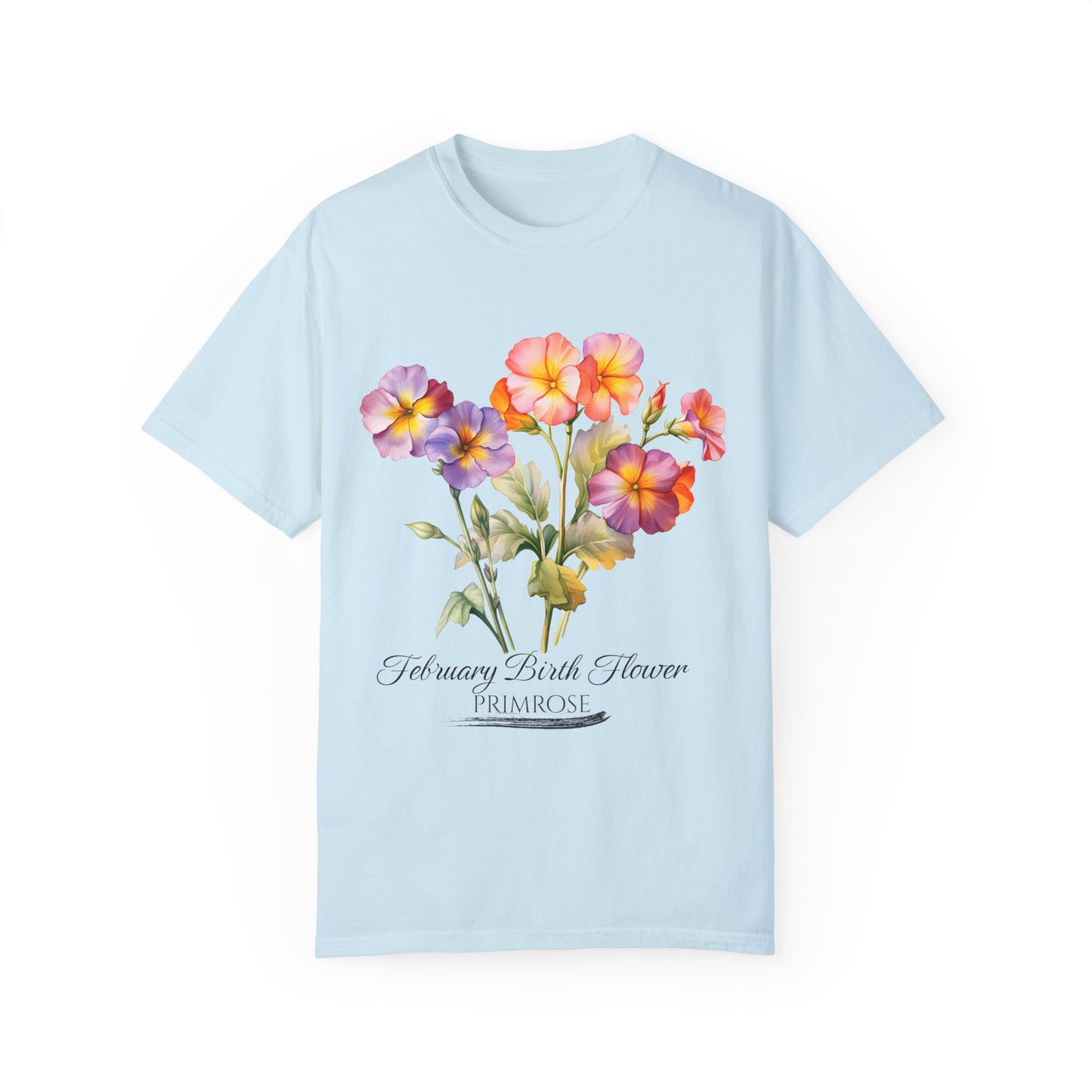 February Birth Flower "Primrose" - Unisex Garment-Dyed T-shirt