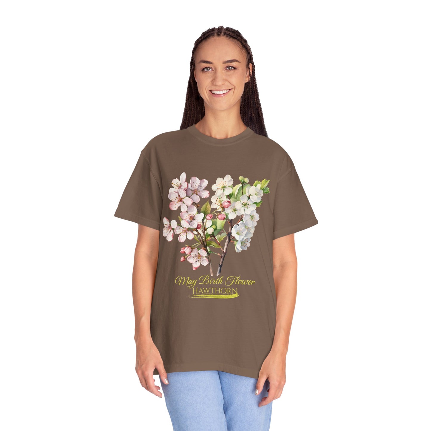 May Birth Flower "Hawthorn" (For Dark Fabric) - Unisex Garment-Dyed T-shirt