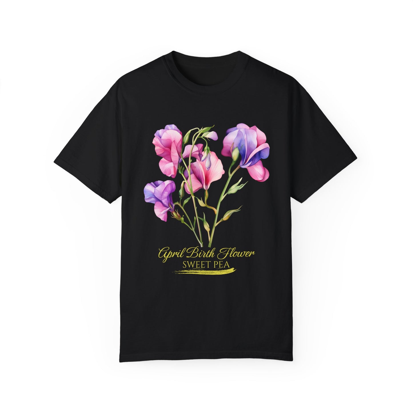 April Birth Flower "Sweet Pea" (For Print on Dark Fabric) - Unisex Garment-Dyed T-shirt